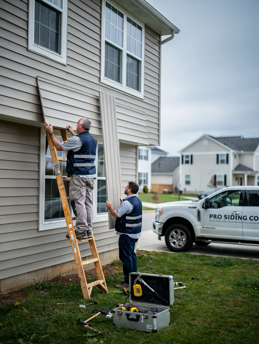 Modern coastal exterior siding installation on a new construction project