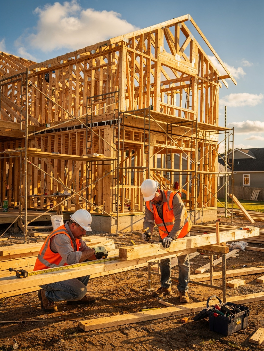 Precision timber framing for a new multifamily residential building